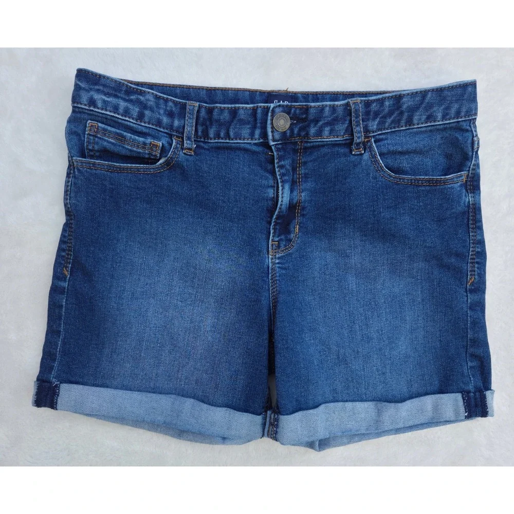 Gap Kids Stretch Midi Short 14 Plus Blue Denim Cuffed Cotton Blend 441923